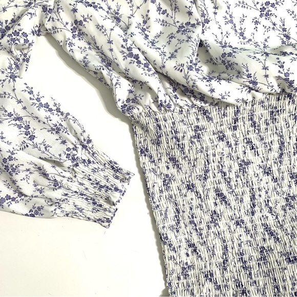 Pink Lily Romantic Blue Floral OffShoulder Ruched Maxi Dress Medium Cottagecore - Picture 9 of 14